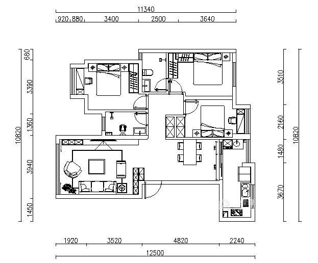 99平仁中风华现代风格-三室两厅-平面设计图及设计说明