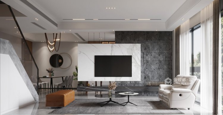 240平麓岛国际现代风格-现代大宅 黑白交替 浮华一生-客厅效果图及设计说明