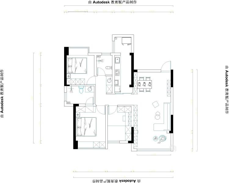98平仁中风华北欧风格-3室2厅2卫-平面设计图及设计说明