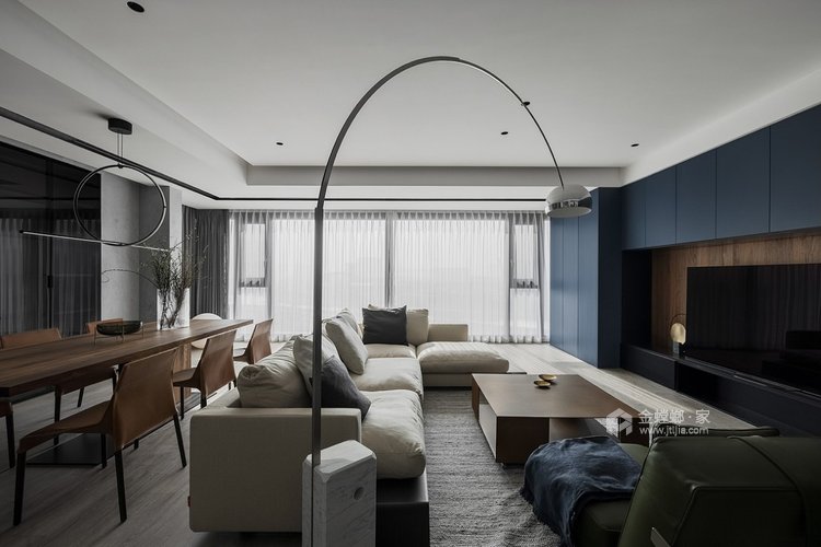 160平自建房现代风格-理性主义的自由-客厅效果图及设计说明