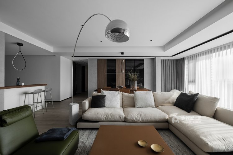 160平自建房现代风格-理性主义的自由-客厅效果图及设计说明