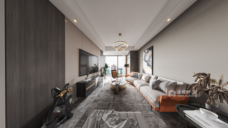 98平紫宸府现代风格-生活的纯粹与精致-客厅效果图及设计说明
