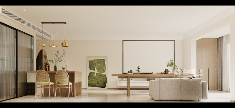 88平桃李东方现代风格-捎上暖景，有光有你-客厅效果图及设计说明