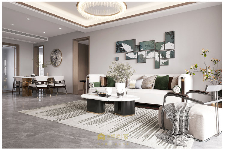140平博海嘉苑新中式风格-客厅效果图及设计说明