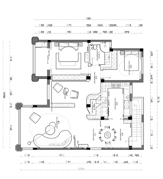 220平绿都万和城现代风格简约形式下的轻盈之家-平面布置图