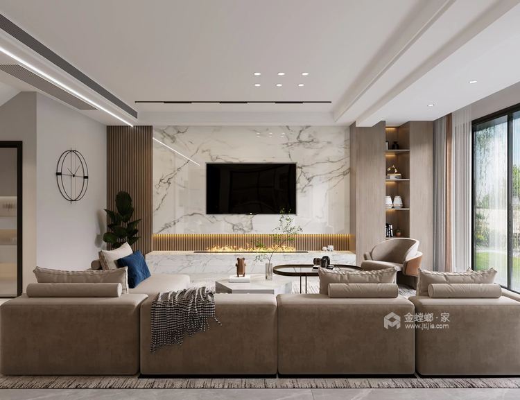 130平棠城一号院现代风格-越设计，越简单-客厅效果图及设计说明
