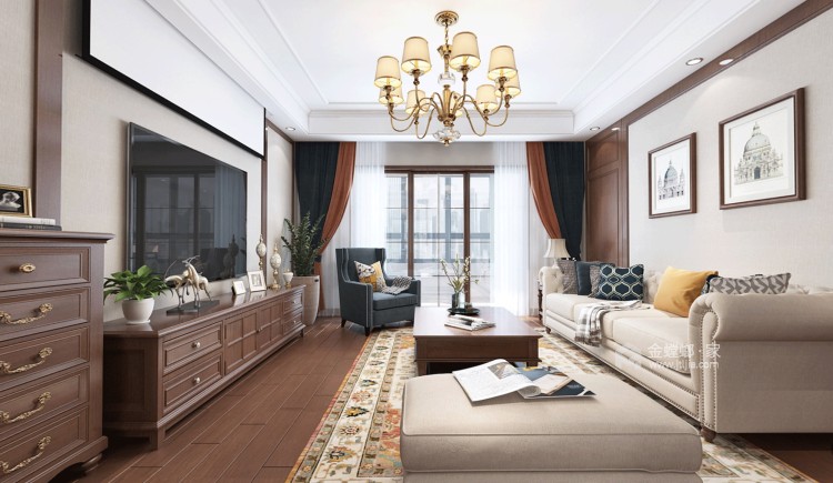 180平江南境秀美式风格-客厅效果图及设计说明