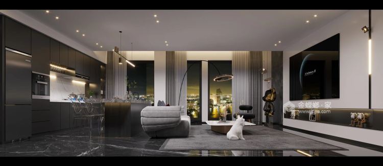 102平新城帝景现代风格-烟熏曼特宁，研磨低奢主义新极简-客厅效果图及设计说明