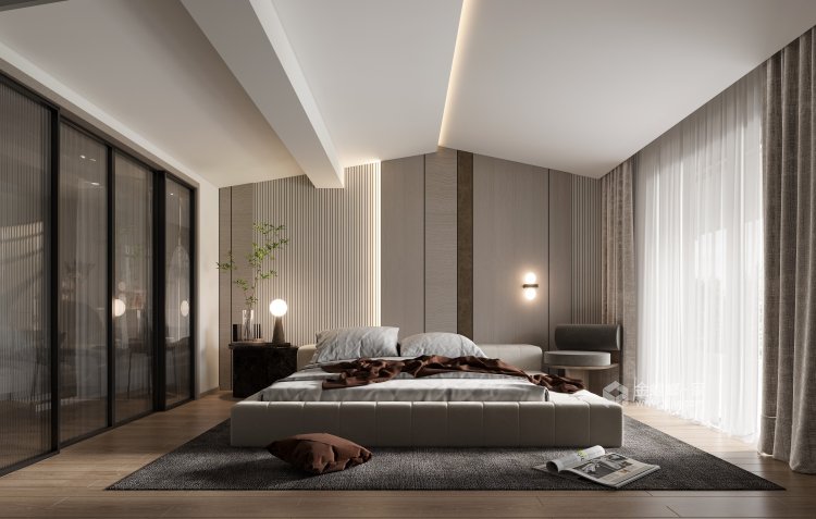 300平富尧山庄现代风格-演绎优雅灰调-卧室效果图及设计说明