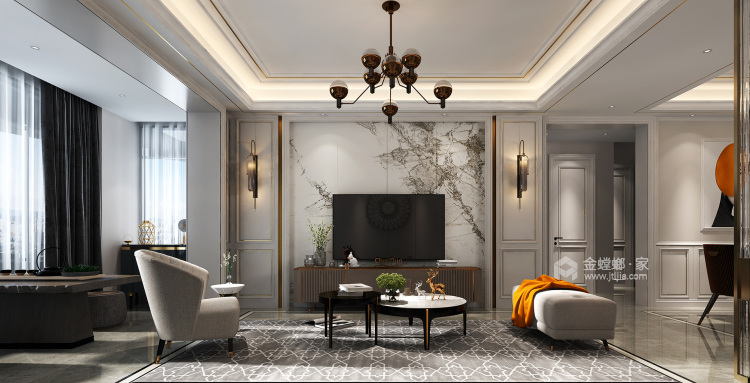130平海马公园美式风格-不一样的美式轻奢-客厅效果图及设计说明