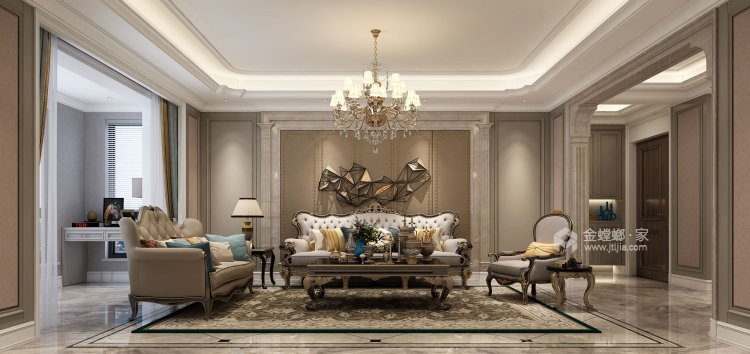 180平碧源月湖欧式风格-高端时尚-客厅效果图及设计说明