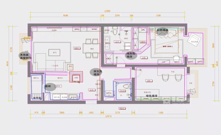 100平核五院家属院现代风格-小清新-平面布置图