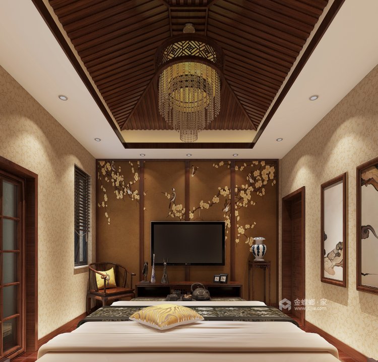 350平御江山中式风格-时光留下的温润与澄静-卧室效果图及设计说明