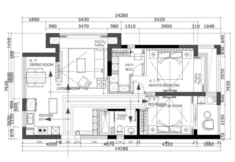 104平新华龙庭现代风格-空间沉稳-平面设计图及设计说明