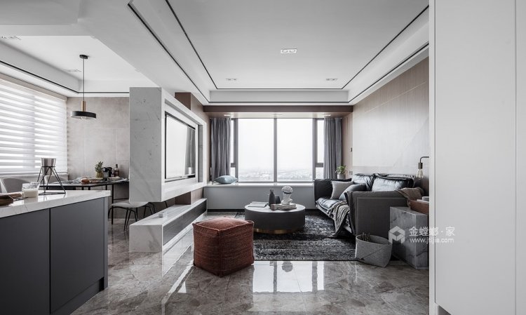 104平新华龙庭现代风格-空间沉稳-客厅效果图及设计说明