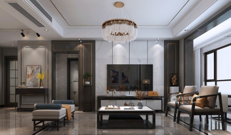 125平永威城观澜庭新中式风格-提升空间品质-客厅效果图及设计说明