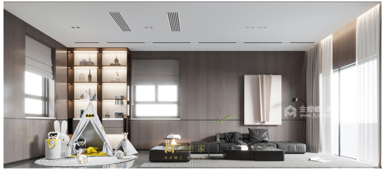 355平自建房新中式风格-神怡心静 回归本真-客厅效果图及设计说明