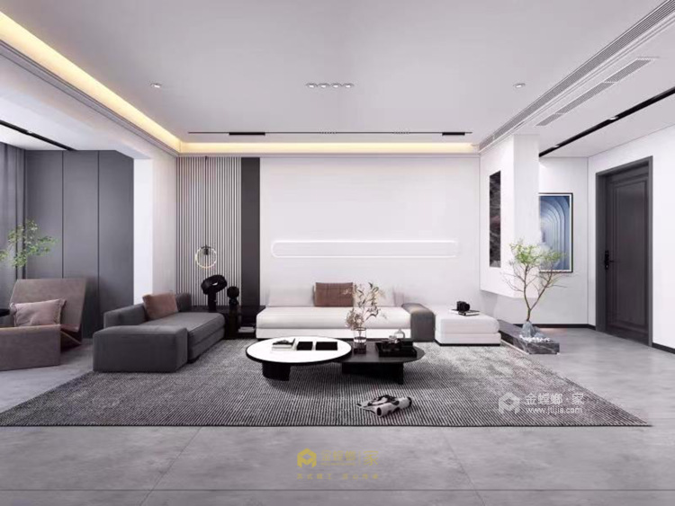 145平吾悦和府现代风格-优雅灰色，享受轻奢-客厅效果图及设计说明
