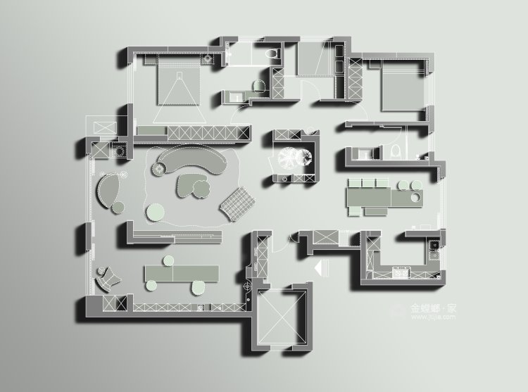200平金沙湖高尔夫官邸现代风格-个性化设计-平面布置图