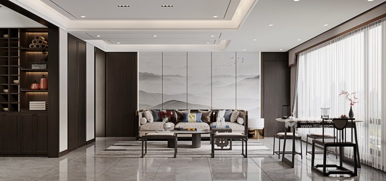 160平凤凰城中式风格-客厅效果图及设计说明