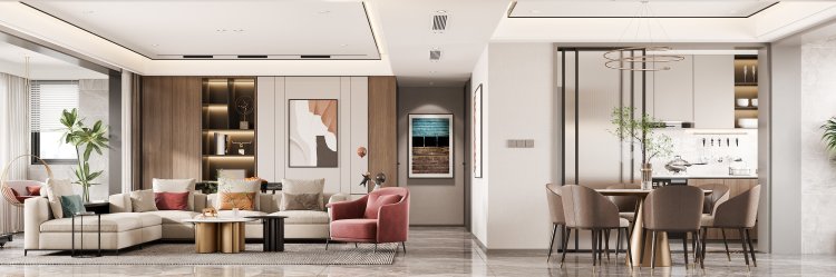 127平保利云禧现代风格-平行设计时尚感塑造-客厅效果图及设计说明