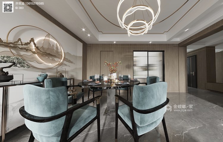 330平碧水湾玉园新中式风格-餐厅效果图及设计说明