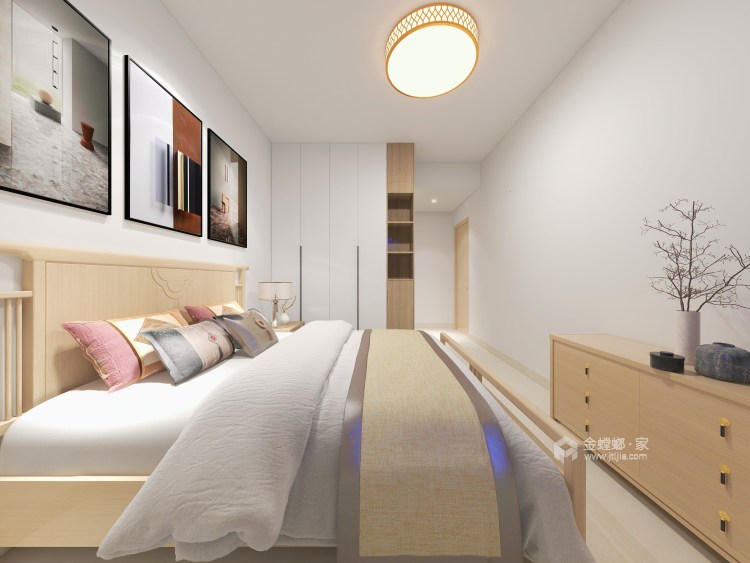 100平京师家园中式风格-质朴的原木中式设计-卧室效果图及设计说明