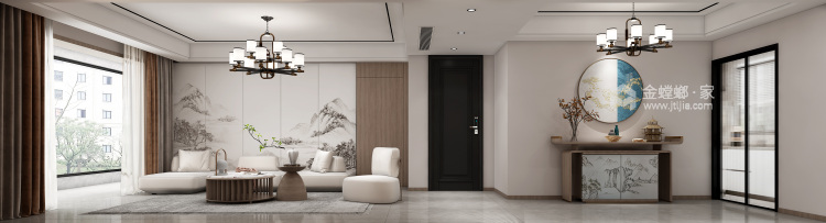 169平碧桂园置地中央公园新中式风格-舒适的家-客厅效果图及设计说明