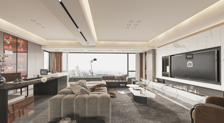 155平太古臻城现代风格-客厅效果图及设计说明