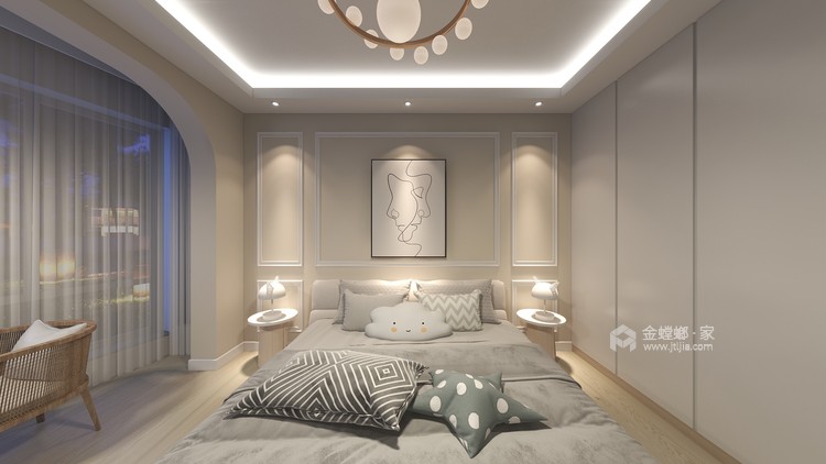 120平碧水印象现代风格-清新奶油风，旧房翻新-卧室效果图及设计说明