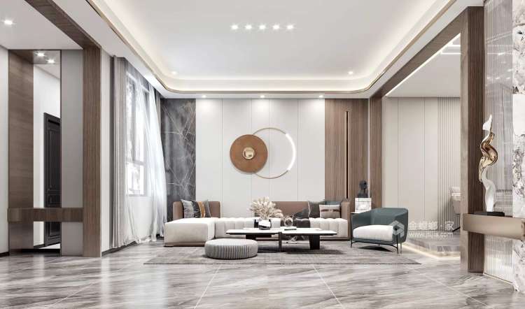 320平梧桐墅现代风格-客厅效果图及设计说明