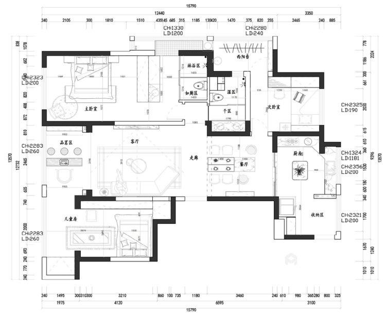 164平幸福滨水家园现代风格-宁静和舒适-平面布置图