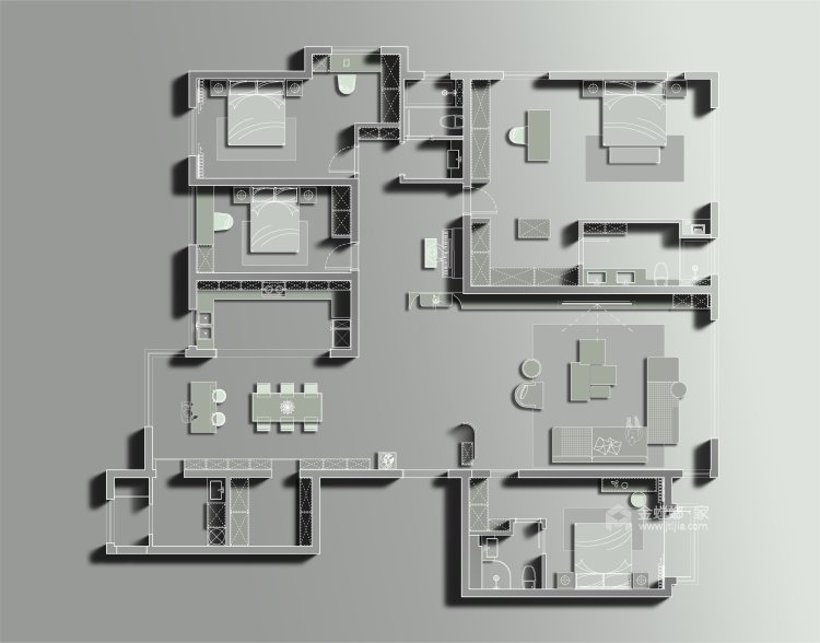 290平亚星官邸现代风格-个性而温暖-平面布置图