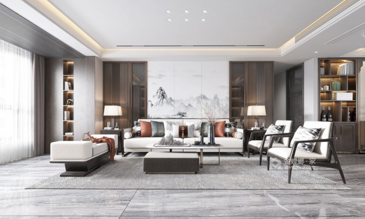 170平华园新中式风格-客厅效果图及设计说明
