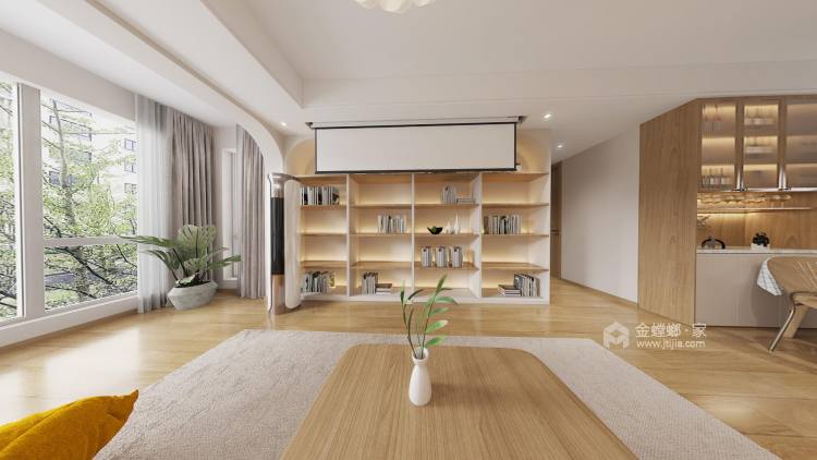 110平阳光佳苑现代风格-奶白原木三居-客厅效果图及设计说明