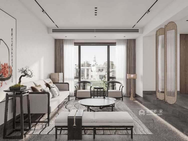 260平大山地新中式风格-东方风雅宜居-客厅效果图及设计说明