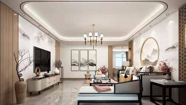 148平天下城新中式风格-舒适的空间氛围-客厅效果图及设计说明