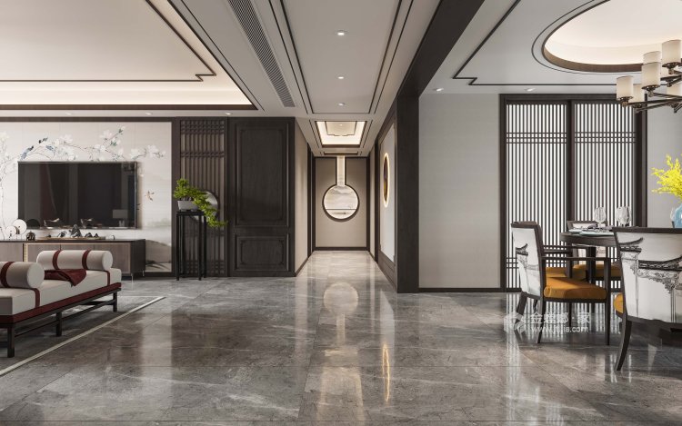260平渤海花园新中式风格-客厅效果图及设计说明