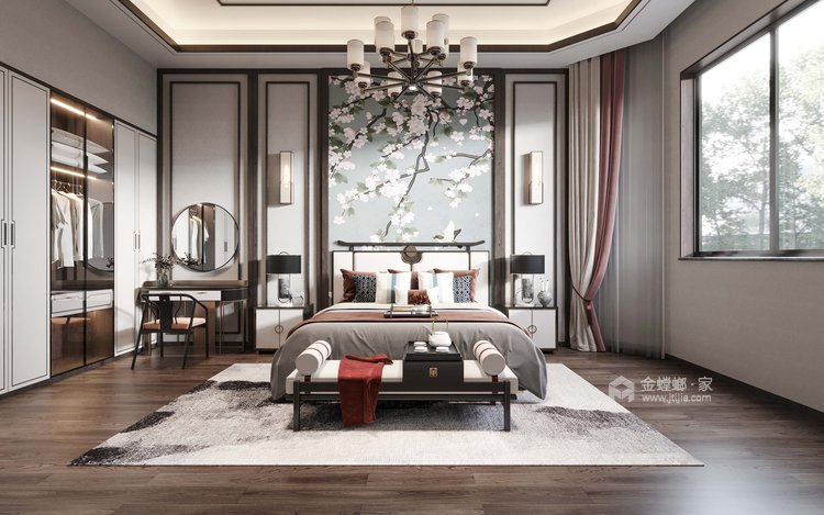 300平自建房新中式风格-卧室效果图及设计说明
