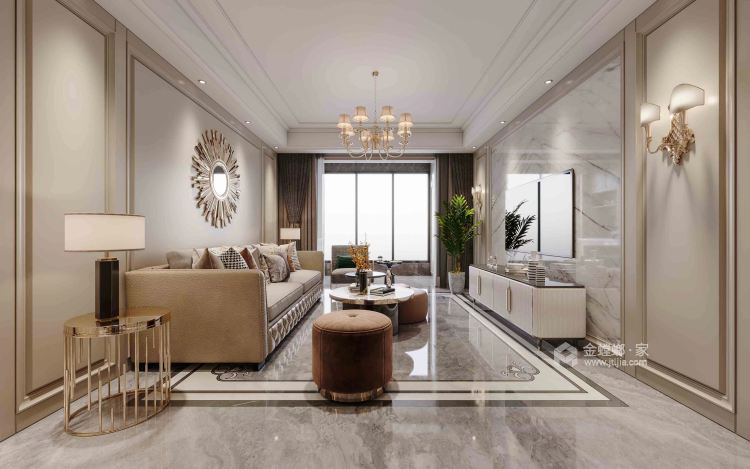 160平翡翠国际轻奢风格-客厅效果图及设计说明