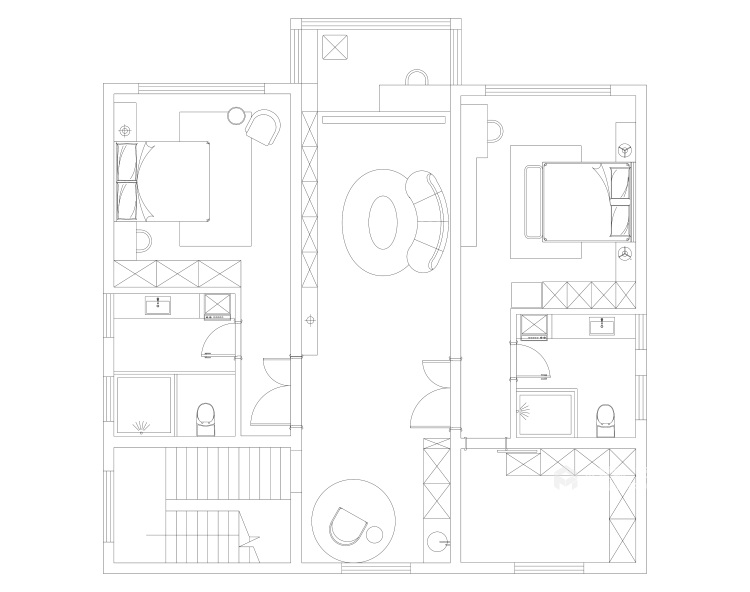 310平自建别墅现代风格-复式空间的现代演绎-平面布置图