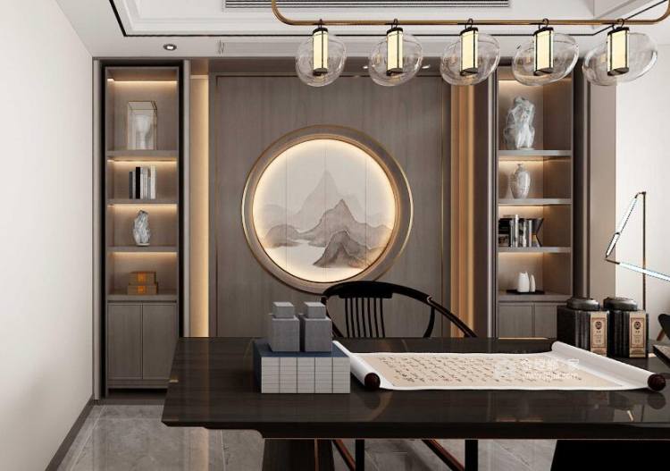 145平国瑞熙墅新中式风格-新中式带来追影自然的生活美居-客厅效果图及设计说明