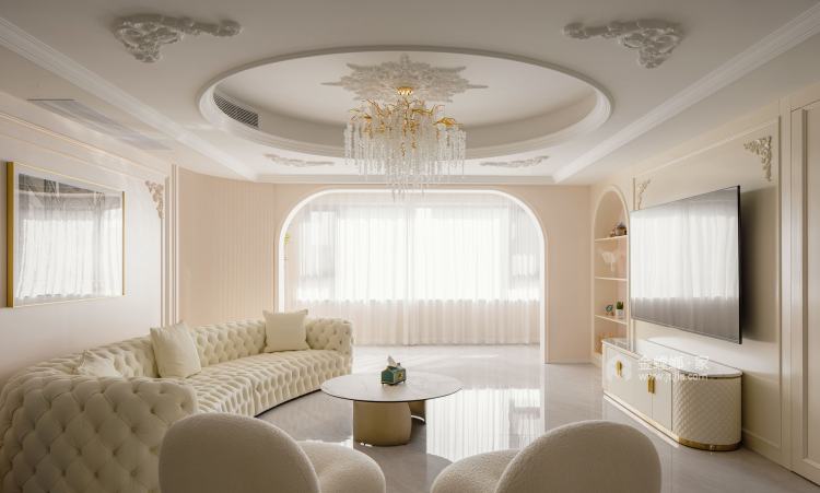 238平大亚第一城法式风格-浪漫的仪式感是生活的精神氧气-客厅效果图及设计说明