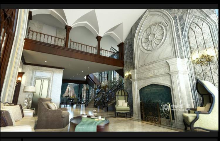 450平绿地迪亚庄园欧式风格-客厅效果图及设计说明