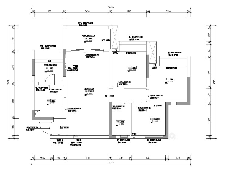 120平滨河湾现代风格-简约暖色系现代小居-业主需求&原始结构图
