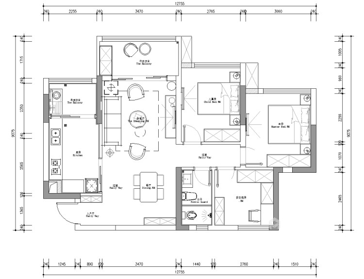 120平滨河湾现代风格-简约暖色系现代小居-平面设计图及设计说明
