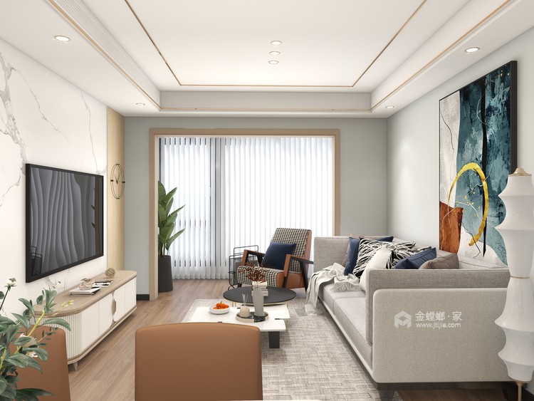 105平西安民族大学教师公寓现代风格-一抹橙-客厅效果图及设计说明
