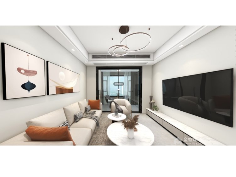 110平绿地莫兰迪现代风格-客厅效果图及设计说明
