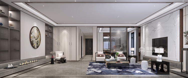 400平太湖水云天新中式风格-客厅效果图及设计说明
