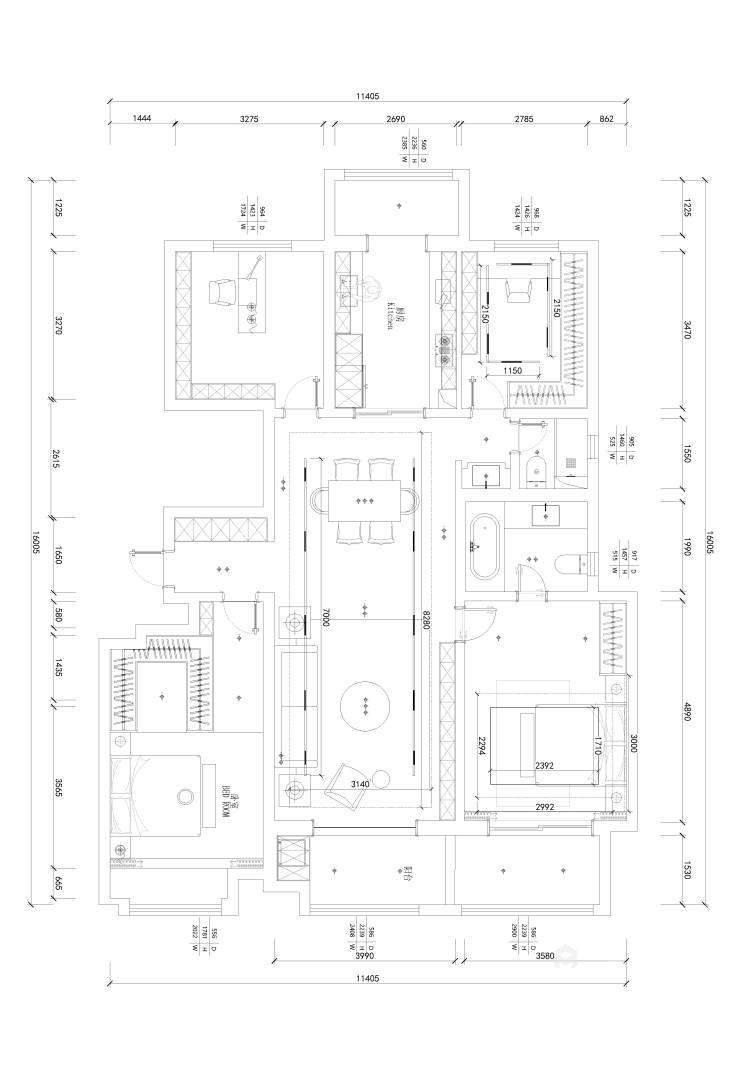 165平曲江大城现代风格-客厅秒变图书馆-平面布置图